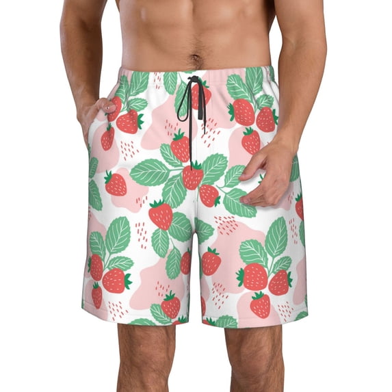 Goofa Strawberry Printed Mens Swim Trunks Summer Quick Dry Short Beach Swimwear Bathing Suits-X-Large