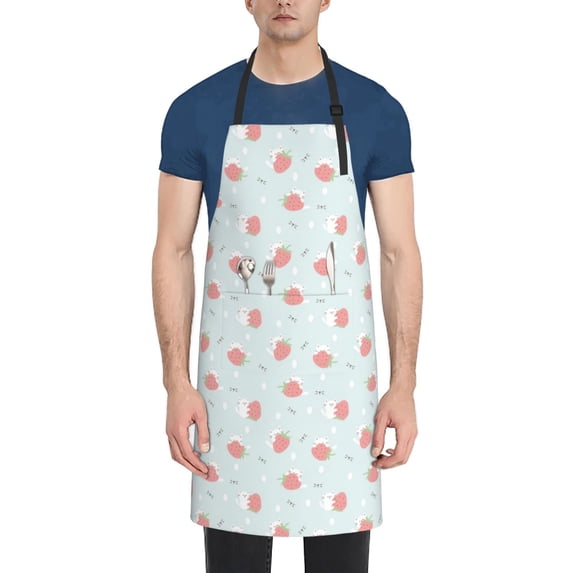Goofa Strawberry Printed Waterproof Apron 33" Chef Aprons for Men Heavy Duty Chemical Work Apron Adjustable Bib Apron