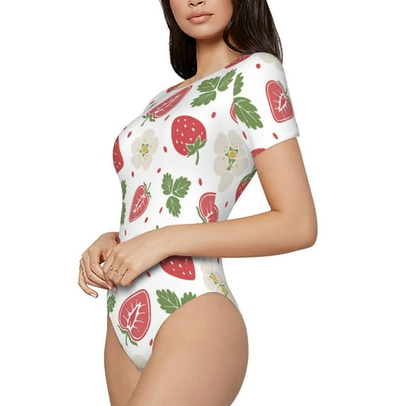 Goofa Strawberry Printed Women Rash Guard Short Sleeve,Tummy control Swimsuit Surfing Swimsuit Bathing Suit One Piece Swimsuit UPF 50-Small