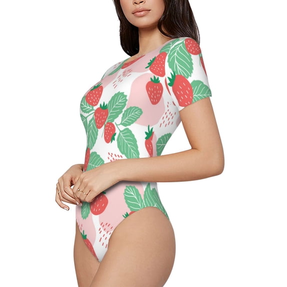 Goofa Strawberry Printed Women Rash Guard Short Sleeve,Tummy control Swimsuit Surfing Swimsuit Bathing Suit One Piece Swimsuit UPF 50-X-Large