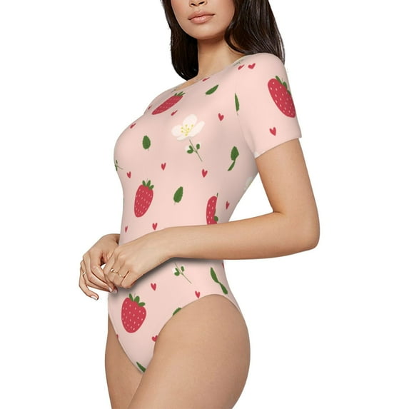 Goofa Strawberry Printed Women Rash Guard Short Sleeve,Tummy control Swimsuit Surfing Swimsuit Bathing Suit One Piece Swimsuit UPF 50-