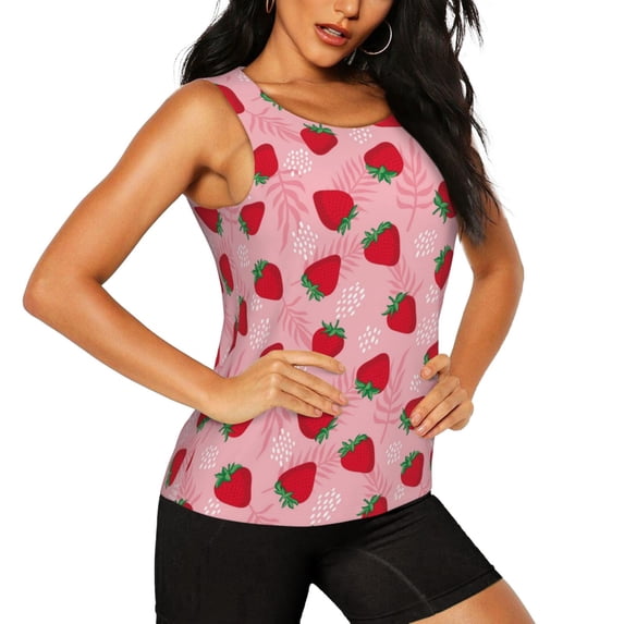Goofa Strawberry Printed Womens Workout Tops for Women Sleeveless Yoga Shirts Athletic Running Tank Tops Sleeveless Gym Clothes Workout Apparel-Small