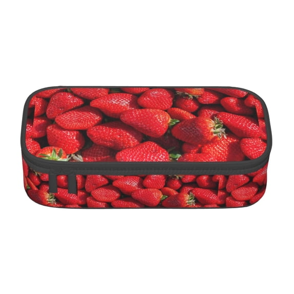 Goofa Strawberry Red Pattern Pencil Case, Multi- Slot Pencil Pouch, Portable Pencil Bag, Pen Case for& Office