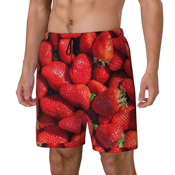 Goofa Strawberry Red Printed Men's Swim Trunks Board Shorts Quick Dry Mens Swimming Trunks with Compression Liner,Breathable Fit Hawaii Beach Shorts-Small