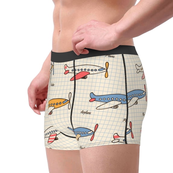 Goofa Striped Vintage Planes Printed Men's Boxer Briefs Underwear, Moisture-Wicking Underwear, Trunk,Soft and Breathable Cotton Underwear-Large