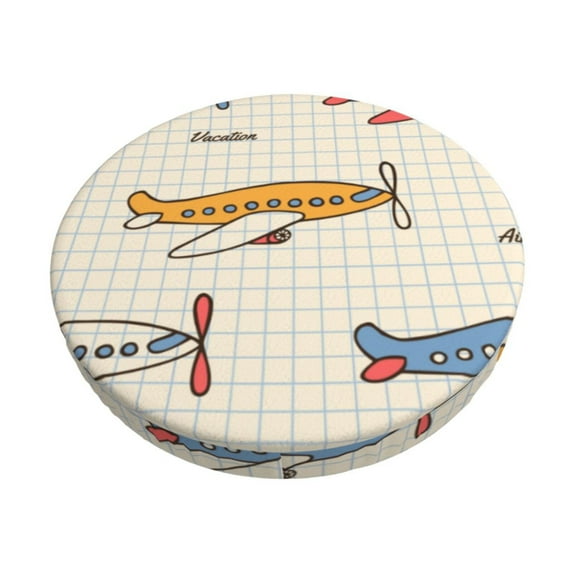 Goofa Striped Vintage Planes Printed Stool Covers Round, Waterproof Round Bar Stool Covers Anti-Slip Round Bar Stool Seat Cover with Elastic Bands Durable -