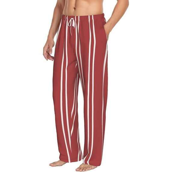 Goofa Stripes Red White Printed Soft Pajama Pants for Men, Wide Leg Comfy Casual Lounge Yoga Pants-Small