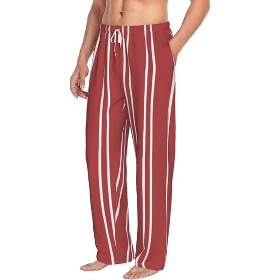 Goofa Stripes Red White Printed Soft Pajama Pants for Men, Wide Leg Comfy Casual Lounge Yoga Pants-X-Large