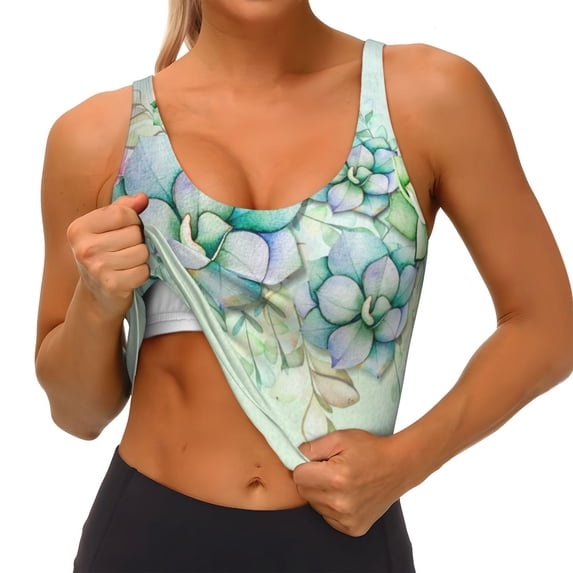 Goofa Succulent Printed Sports Bras for Women, High Impact Running Bra Workout Crop Tank Tops Longline Sports Bra Push up-X-Large