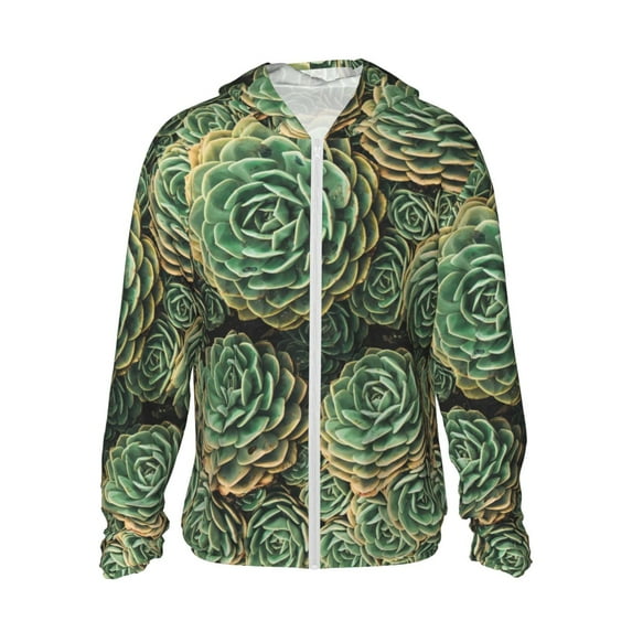 Goofa Succulents Printed Women's UPF 50+ Sun Protection Hoodie Jacket Lightweight Long Sleeve Sun Shirt for Women with Pocket Hiking Outdoor-