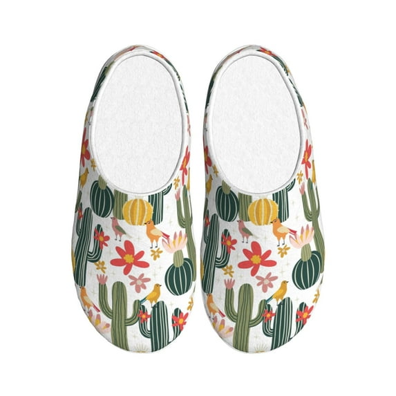 Goofa Summer Cactus With Blooming Print Womens Mens Cotton Lightweight House Slippers , Washable Home Slippers,Indoor Comfy Bedroom Cozy Slippers-39/40
