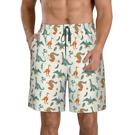 Goofa Summer Dinosaur Printed Mens Swim Trunks Summer Quick Dry Short Beach Swimwear Bathing Suits-X-Large