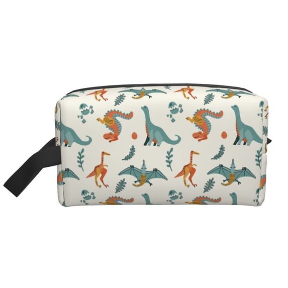 Goofa Summer Dinosaur Printed Toiletry Bag with Handle,Large Capacity Travel Makeup Cosmetic Bag for Women, Carry on Airport Airline Compliant Bag