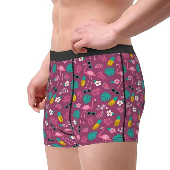Goofa Summer Flamingo Printed Men's Boxer Briefs Underwear, Moisture-Wicking Underwear, Trunk,Soft and Breathable Cotton Underwear-Large