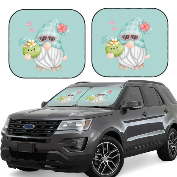 Goofa Summer Gnome,Cute Gnome Pattern 2 Piece Car Windshield Sun Shade Foldable | Front Windshield Shade for Sun, Heat and UV Rays | Sunshade for Car Front Window-Medium