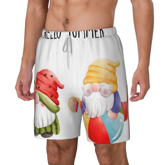 Goofa Summer Gnome Printed Men's Swim Trunks Board Shorts Quick Dry Mens Swimming Trunks with Compression Liner,Breathable Fit Hawaii Beach Shorts-Small