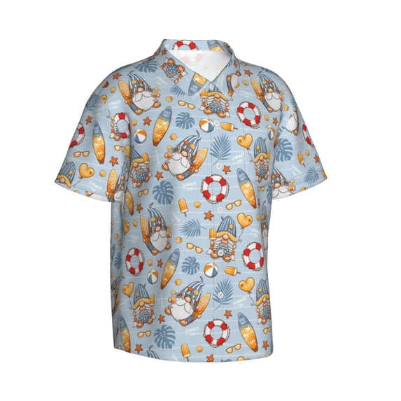 Goofa Summer Time With Gnome Hawaiian Shirt for Men, Unisex Summer Beach Casual Short Sleeve Button Down Shirts,Aloha Tropical Floral print shirt-3X-Large