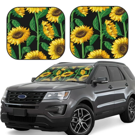 Goofa Sunflower 1 Pattern 2 Piece Car Windshield Sun Shade Foldable | Front Windshield Shade for Sun, Heat and UV Rays | Sunshade for Car Front Window-Small