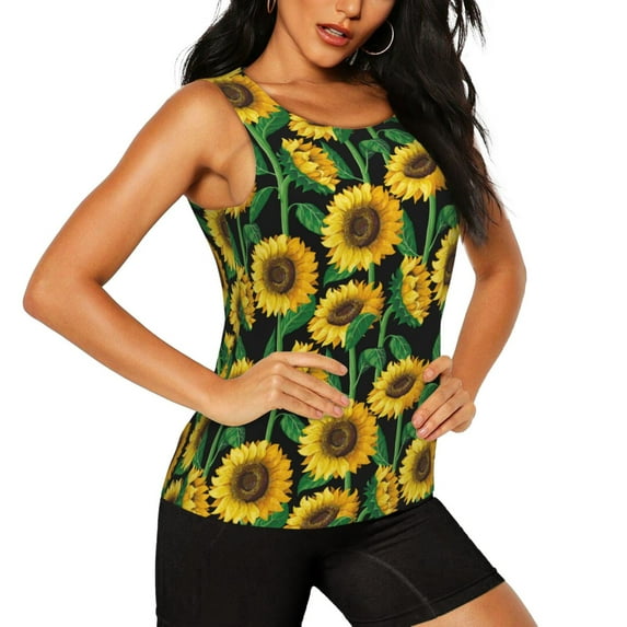Goofa Sunflower 1 Printed Womens Workout Tops for Women Sleeveless Yoga Shirts Athletic Running Tank Tops Sleeveless Gym Clothes Workout Apparel-XX-Large