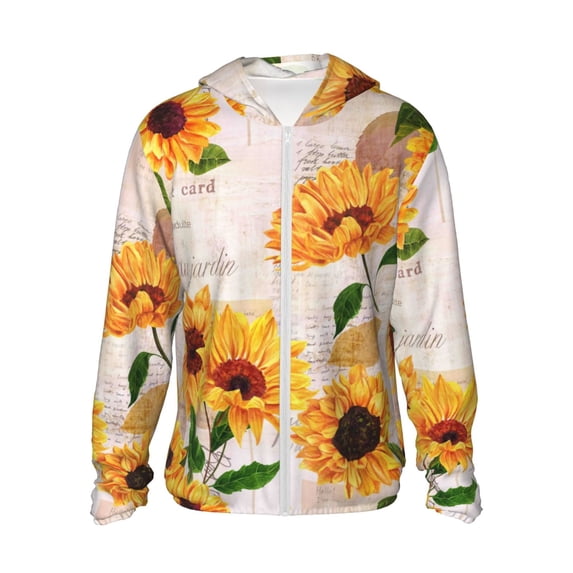 Goofa Sunflower 5 Printed Women's UPF 50+ Sun Protection Hoodie Jacket Lightweight Long Sleeve Sun Shirt for Women with Pocket Hiking Outdoor-X-Large