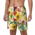 thumbnail image 1 of Goofa Sunflower Cornflower Poppy Printed Men's Swim Trunks Board Shorts Quick Dry Mens Swimming Trunks with Compression Liner,Breathable Fit Hawaii Beach Shorts-Medium, 1 of 9