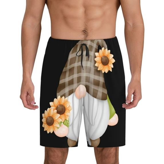 Goofa Sunflower Gnomes 4 Pattern Men's Pajama Short Sleep Shorts Soft Comfortable Breathable Pajamas Shorts with Pockets-Small