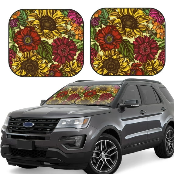 Goofa Sunflower Pattern 2 Piece Car Windshield Sun Shade Foldable | Front Windshield Shade for Sun, Heat and UV Rays | Sunshade for Car Front Window-Large