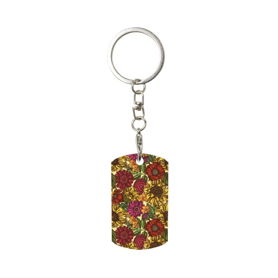 Goofa Sunflower Printed Rectangular Metal Keychain Bag Charm Floral Charm for Purse Keys Metal Keyring Gift for Women Accessories