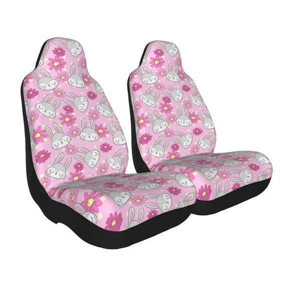 Goofa Sunflower Rabbit Printed Car Seat Covers, Automotive Seat Covers for Cars Trucks and SUVs, Quick Setup Universal Fit Elastic Seat Covers-2 PCS