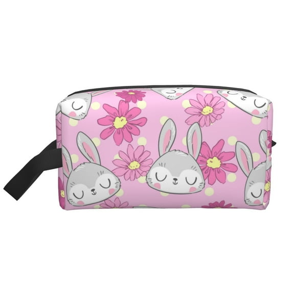 Goofa Sunflower Rabbit Printed Toiletry Bag with Handle,Large Capacity Travel Makeup Cosmetic Bag for Women, Carry on Airport Airline Compliant Bag