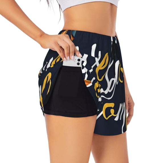 Goofa Sunflower Welcome A Printed Women 2 in 1 Running Shorts,Quick Dry Athletic Workout Shorts,High Waisted Athletic Shorts with Liner Pockets-Small