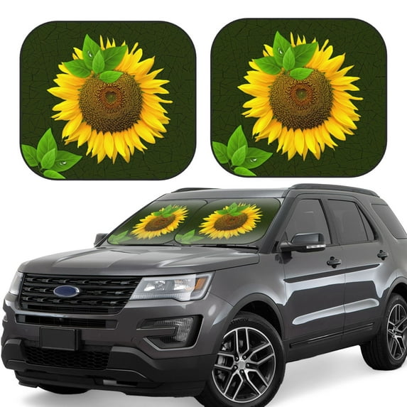 Goofa Sunflower3 Pattern 2 Piece Car Windshield Sun Shade Foldable | Front Windshield Shade for Sun, Heat and UV Rays | Sunshade for Car Front Window-Large