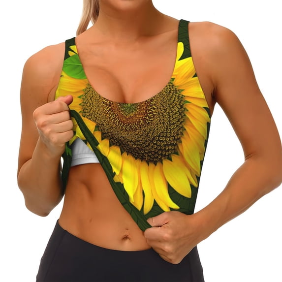 Goofa Sunflower3 Printed Sports Bras for Women, High Impact Running Bra Workout Crop Tank Tops Longline Sports Bra Push up-