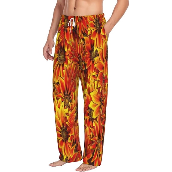 Goofa Sunflower4 Printed Soft Pajama Pants for Men, Wide Leg Comfy Casual Lounge Yoga Pants-Small