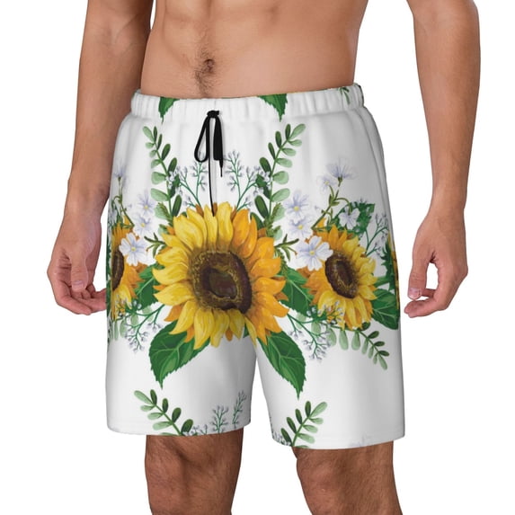 Goofa Sunflowers (2) Printed Men's Swim Trunks Board Shorts Quick Dry Mens Swimming Trunks with Compression Liner,Breathable Fit Hawaii Beach Shorts-Small