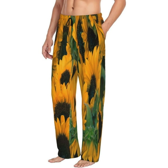 Goofa Sunflowers 7 Printed Soft Pajama Pants for Men, Wide Leg Comfy Casual Lounge Yoga Pants-Medium