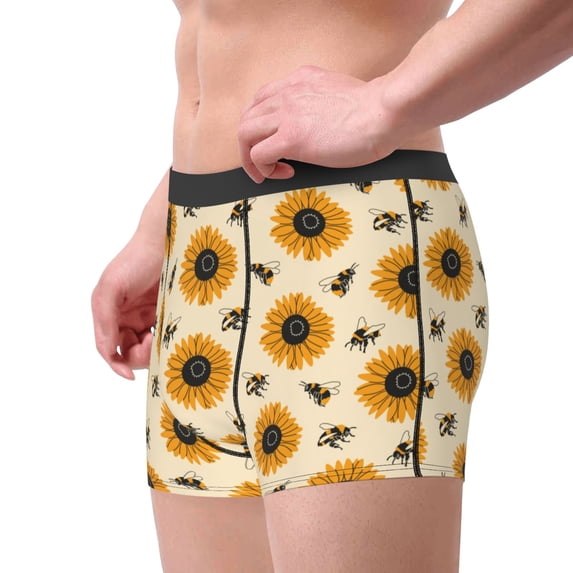 Goofa Sunflowers And Bee Printed Men's Boxer Briefs Underwear, Moisture-Wicking Underwear, Trunk,Soft and Breathable Cotton Underwear-Large