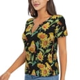 thumbnail image 1 of Goofa Sunflowers And Bird Pattern Womens Deep V Neck Low Cut Tops Casual Summer Short Sleeve Ribbed Knit T-Shirts-Small, 1 of 5