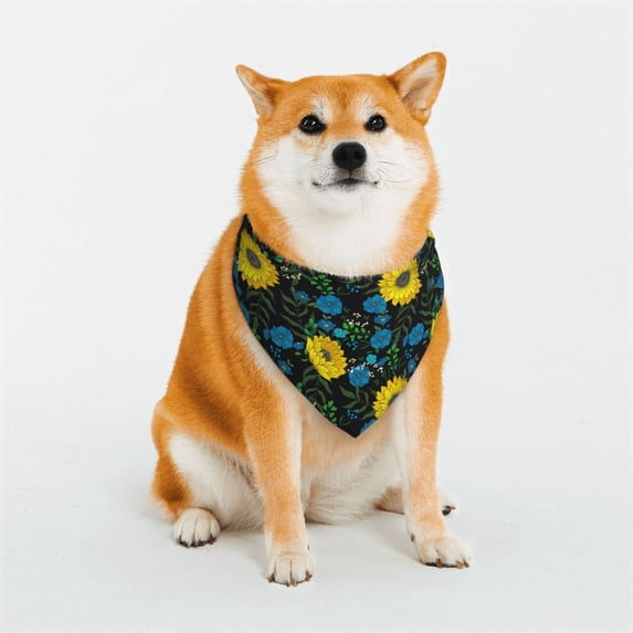 Goofa Sunflowers And Blue Flower Pattern Pet Scarf Bandana - Adjustable and Comfortable,Dog Scarf Bib Kerchief Breedfor Dogs and Cats-Medium