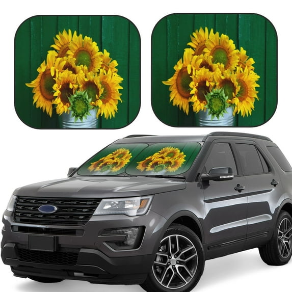 Goofa Sunflowers in Bucket Pattern 2 Piece Car Windshield Sun Shade Foldable | Front Windshield Shade for Sun, Heat and UV Rays | Sunshade for Car Front Window-Small