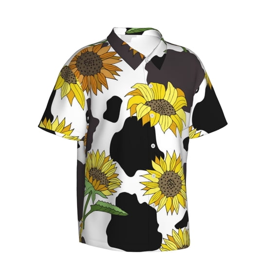 Goofa Sunflowers Country Hawaiian Shirt for Men, Unisex Summer Beach Casual Short Sleeve Button Down Shirts,Aloha Tropical Floral print shirt-Medium