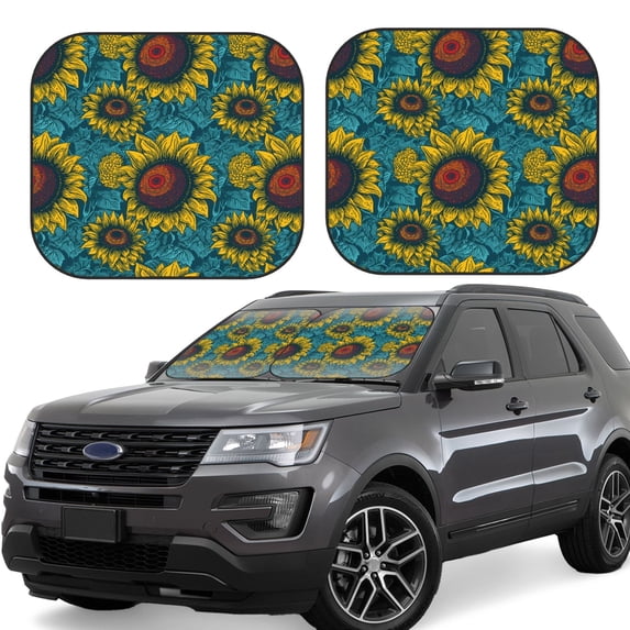 Goofa Sunflowers Pattern 2 Piece Car Windshield Sun Shade Foldable | Front Windshield Shade for Sun, Heat and UV Rays | Sunshade for Car Front Window-