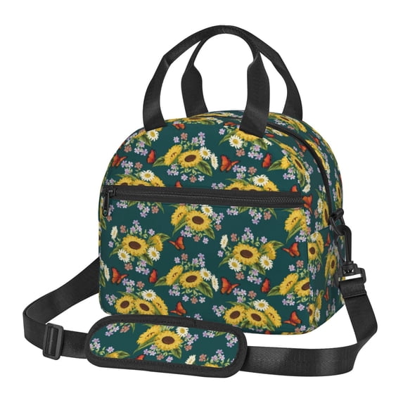Goofa Sunflowers Pattern Lunch Bag ,Insulated Lunch Box, Small Leakproof Cooler Food Lunch Containers Reusable High Capacity Lunch Tote Bags