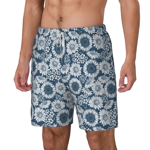 Goofa Sunflowers Printed Men's Swim Trunks Board Shorts Quick Dry Mens Swimming Trunks with Compression Liner,Breathable Fit Hawaii Beach Shorts-3X-Large