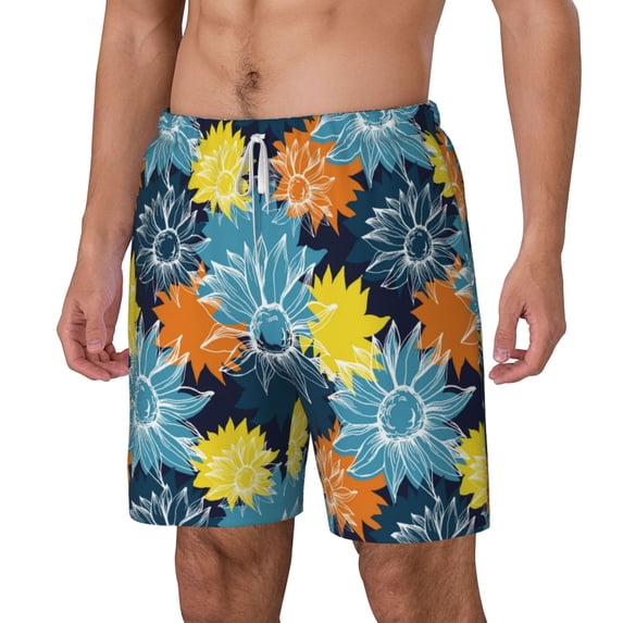 Goofa Sunflowers Printed Men's Swim Trunks Board Shorts Quick Dry Mens Swimming Trunks with Compression Liner,Breathable Fit Hawaii Beach Shorts-X-Large