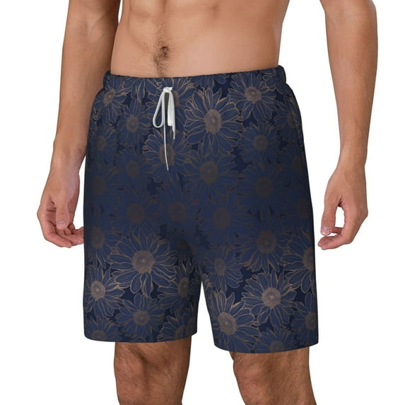 Goofa Sunflowers Printed Men's Swim Trunks Board Shorts Quick Dry Mens Swimming Trunks with Compression Liner,Breathable Fit Hawaii Beach Shorts-Small