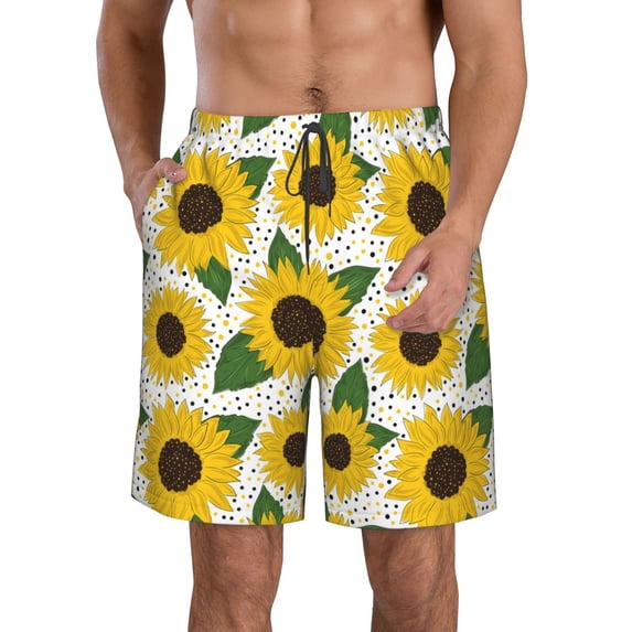 Goofa Sunflowers Printed Mens Swim Trunks Summer Quick Dry Short Beach Swimwear Bathing Suits-3X-Large