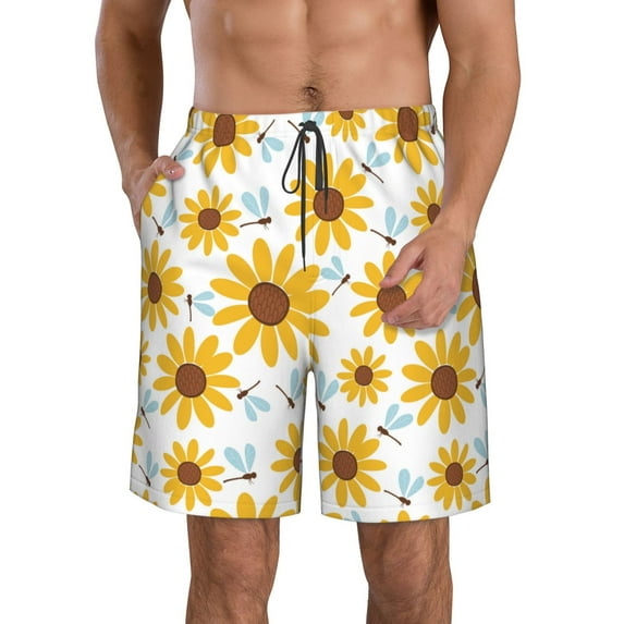 Goofa Sunflowers Printed Mens Swim Trunks Summer Quick Dry Short Beach Swimwear Bathing Suits-3X-Large