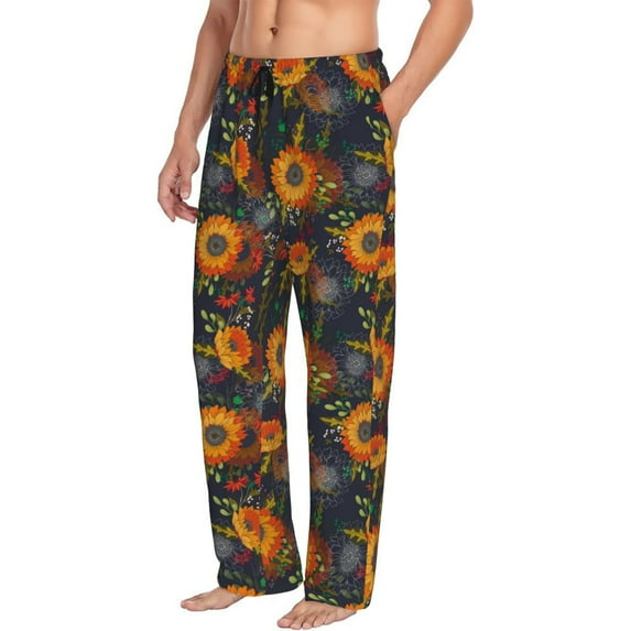 Goofa Sunflowers Printed Soft Pajama Pants for Men, Wide Leg Comfy Casual Lounge Yoga Pants-Large