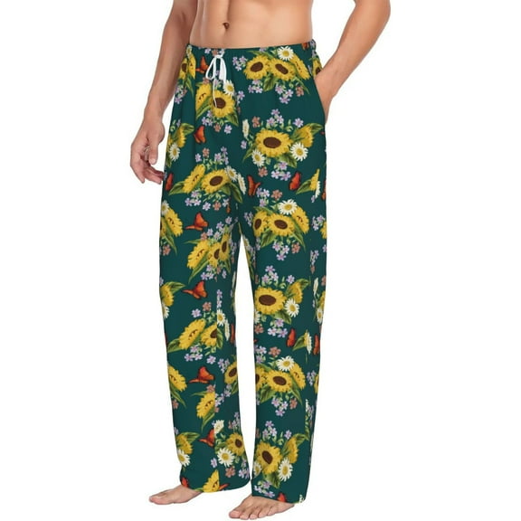 Goofa Sunflowers Printed Soft Pajama Pants for Men, Wide Leg Comfy Casual Lounge Yoga Pants-Large